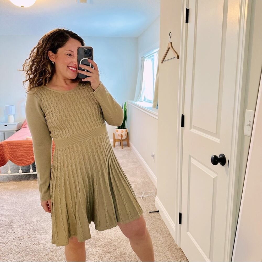 Calvin Klein Tan Neutral Cable Knit Long Sleeve Mini Dress Medium